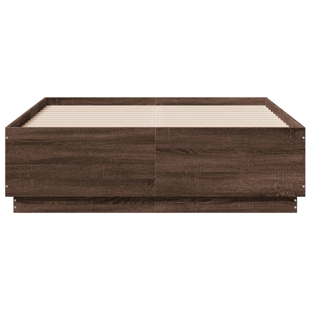 Bed Frame with LED Lights Brown Oak 135x190 cm Double Engineered Wood