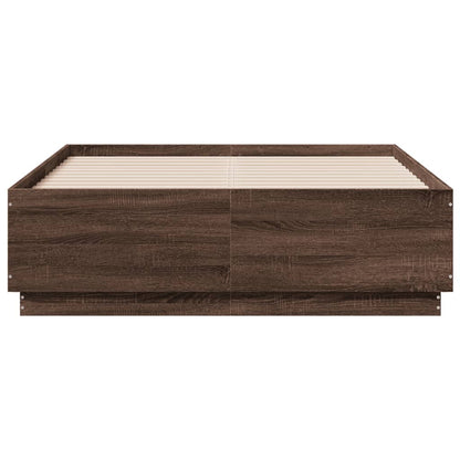 Bed Frame with LED Lights Brown Oak 135x190 cm Double Engineered Wood