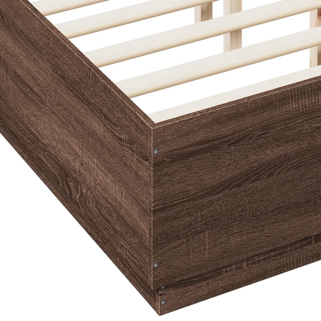 Bed Frame with LED Lights Brown Oak 135x190 cm Double Engineered Wood