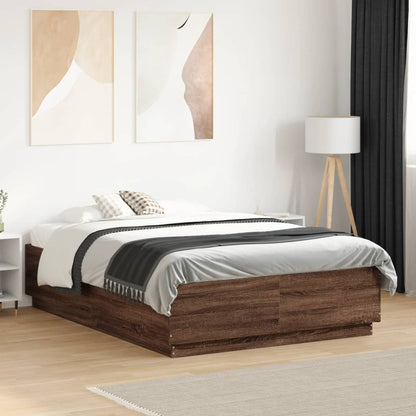 Bed Frame with LED without Mattress Brown Oak 120x190 cm Small Double