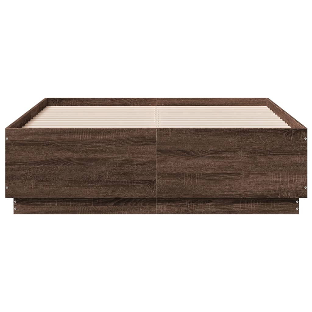 Bed Frame with LED without Mattress Brown Oak 120x190 cm Small Double