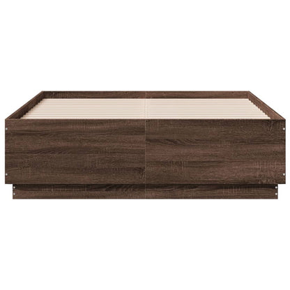 Bed Frame with LED without Mattress Brown Oak 120x190 cm Small Double