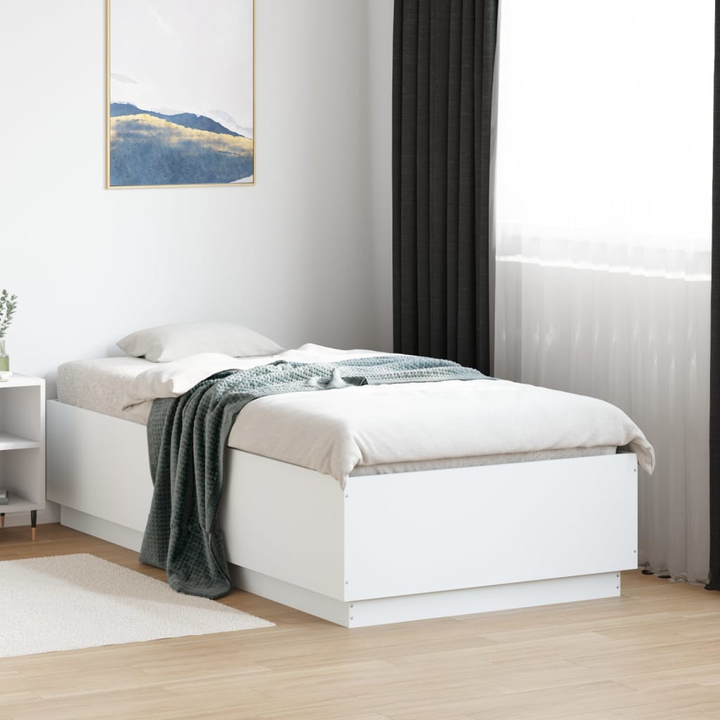 Bed Frame with LED Lights White 90x190 cm Single Engineered Wood