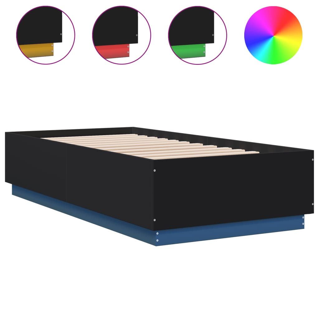 Bed Frame with LED Lights Black 90x190 cm Single Engineered Wood