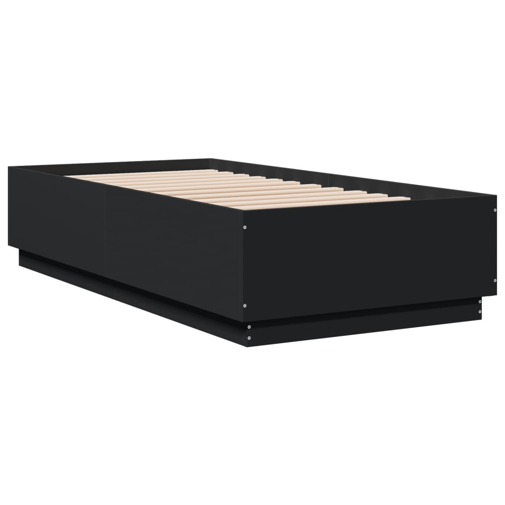 Bed Frame with LED Lights Black 90x190 cm Single Engineered Wood