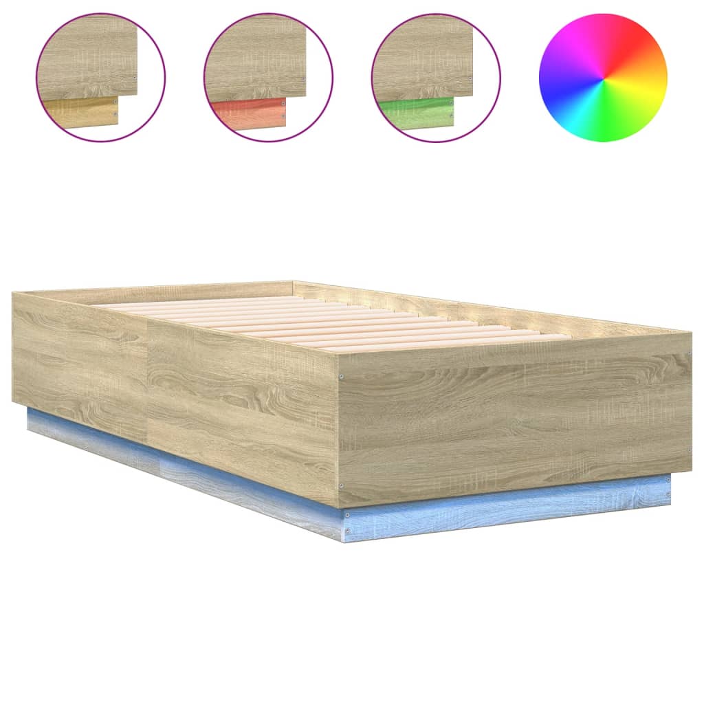 Bed Frame with LED without Mattress Sonoma Oak 90x190 cm Single