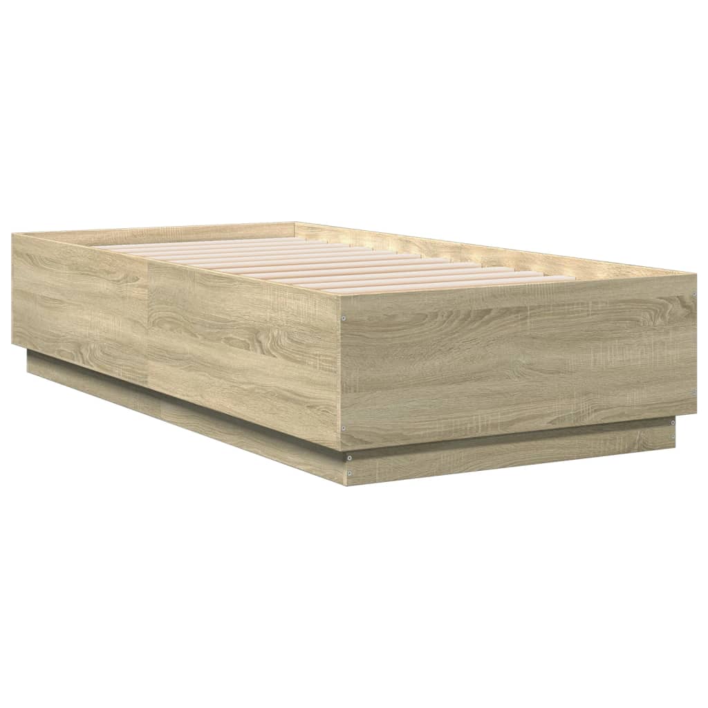 Bed Frame with LED without Mattress Sonoma Oak 90x190 cm Single