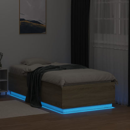 Bed Frame with LED without Mattress Sonoma Oak 90x190 cm Single