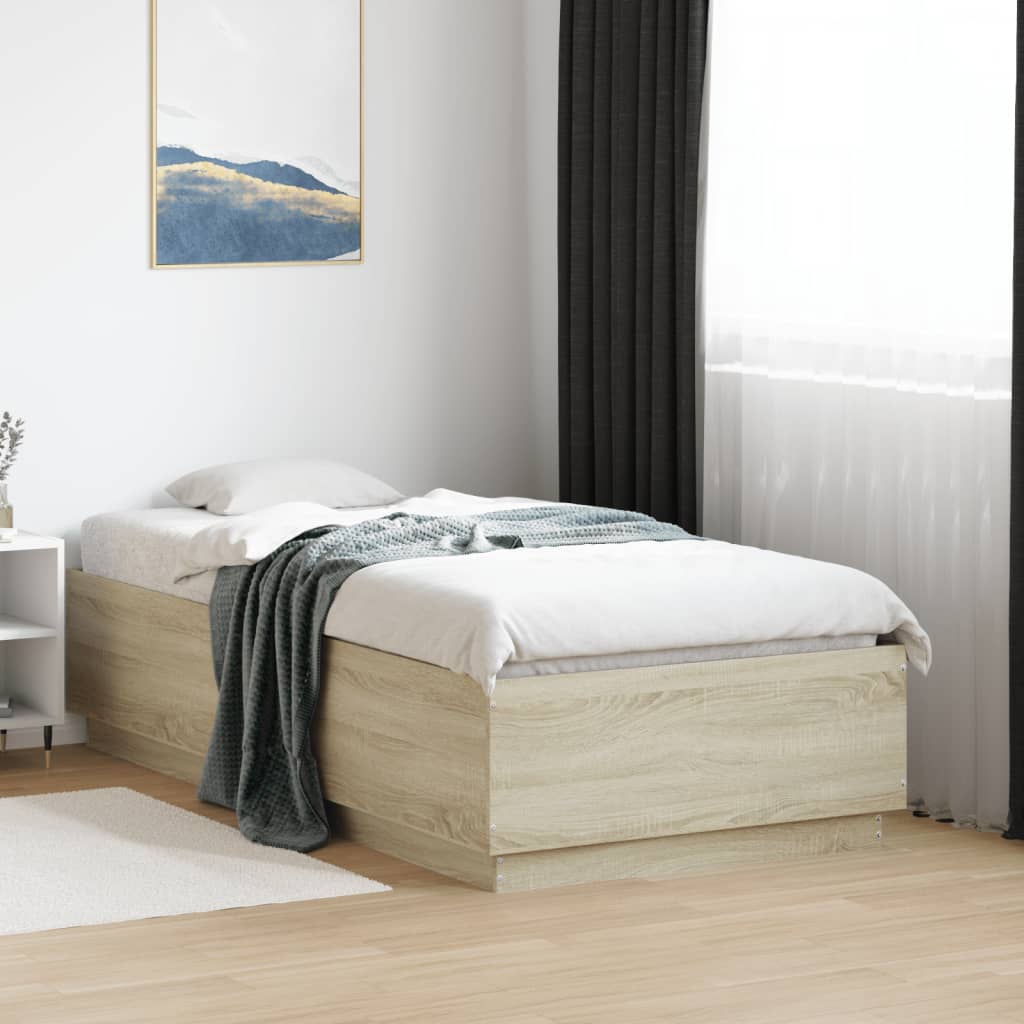 Bed Frame with LED without Mattress Sonoma Oak 90x190 cm Single