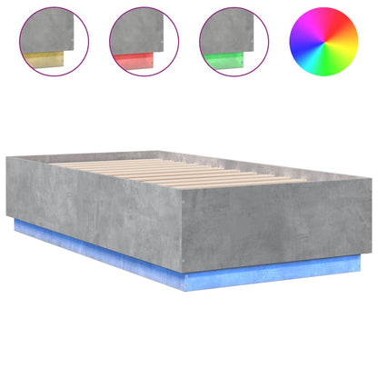 Bed Frame with LED without Mattress Concrete Grey 90x190 cm Single