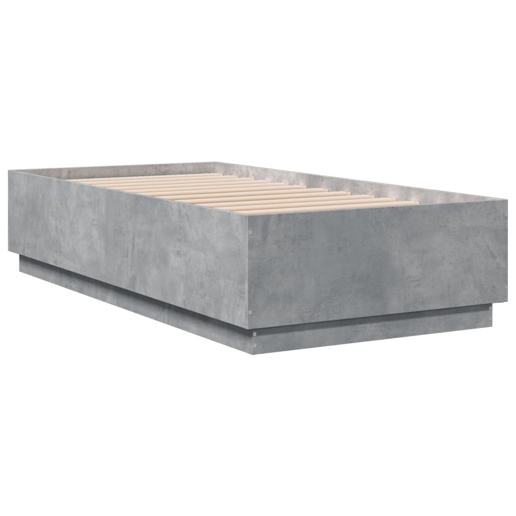 Bed Frame with LED without Mattress Concrete Grey 90x190 cm Single