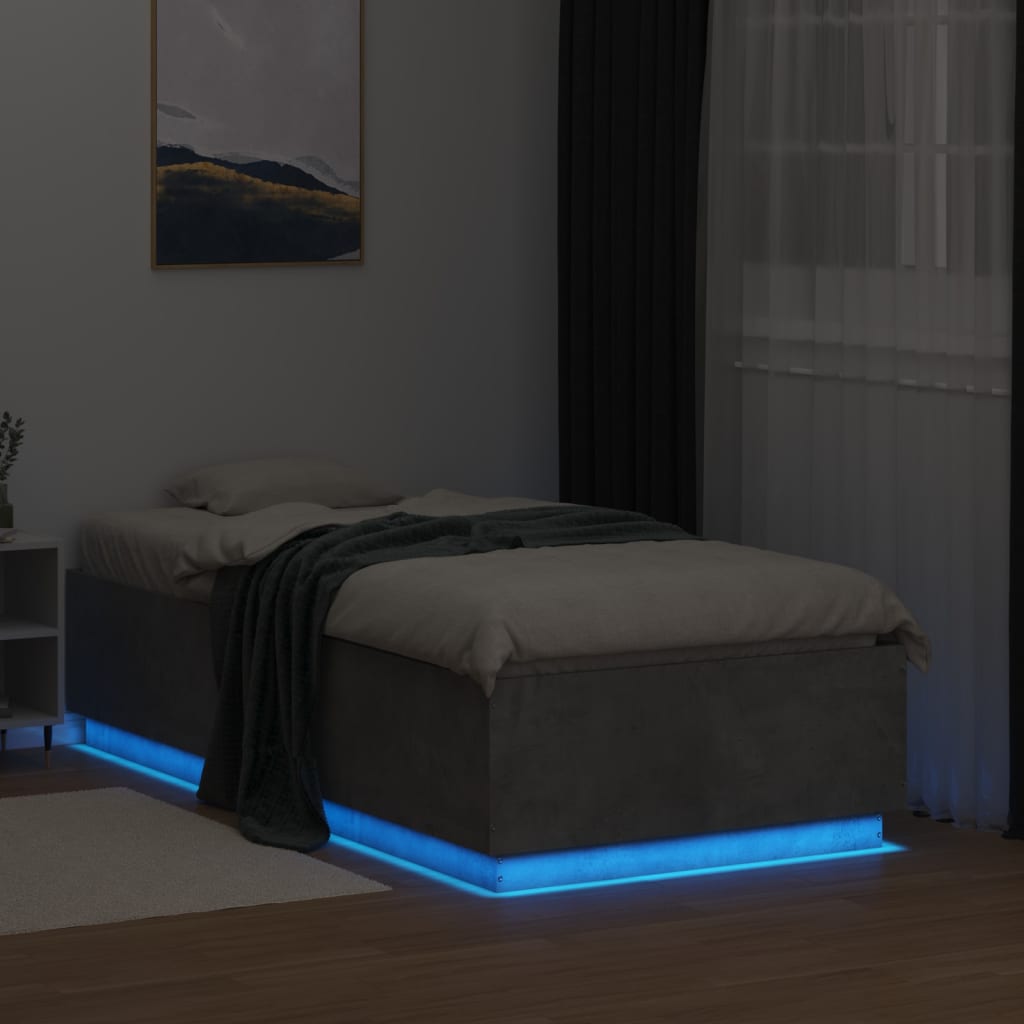 Bed Frame with LED without Mattress Concrete Grey 90x190 cm Single