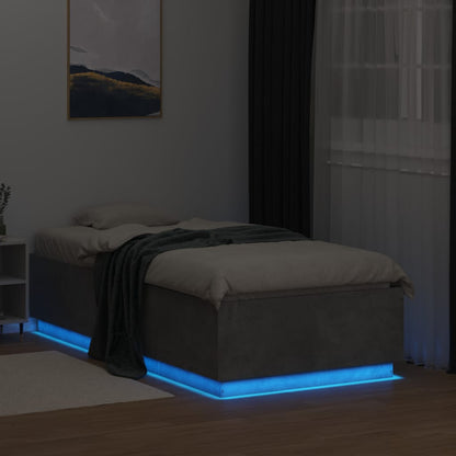 Bed Frame with LED without Mattress Concrete Grey 90x190 cm Single