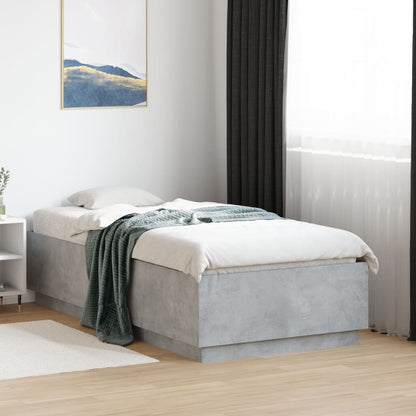 Bed Frame with LED without Mattress Concrete Grey 90x190 cm Single