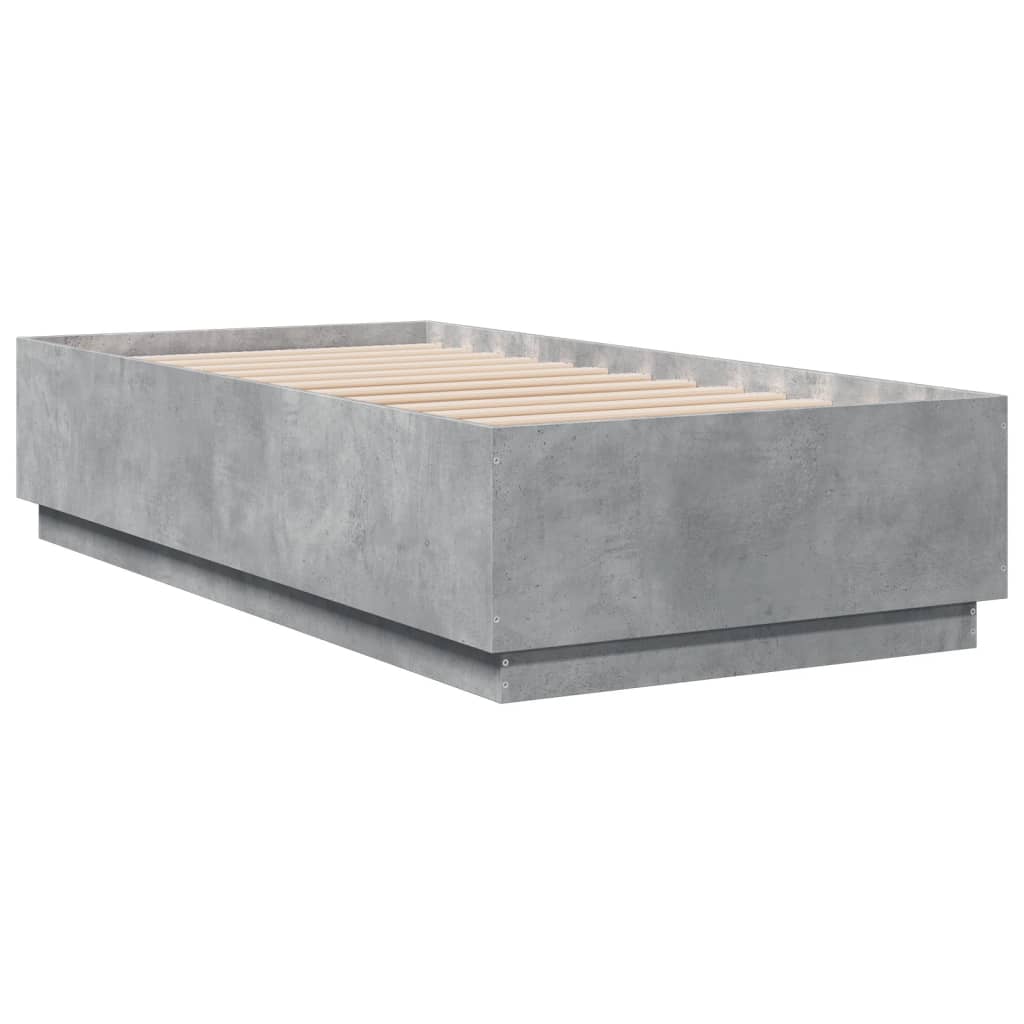 Bed Frame with LED without Mattress Concrete Grey 90x190 cm Single