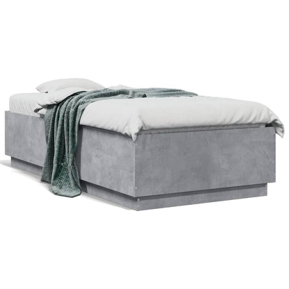 Bed Frame with LED without Mattress Concrete Grey 90x190 cm Single