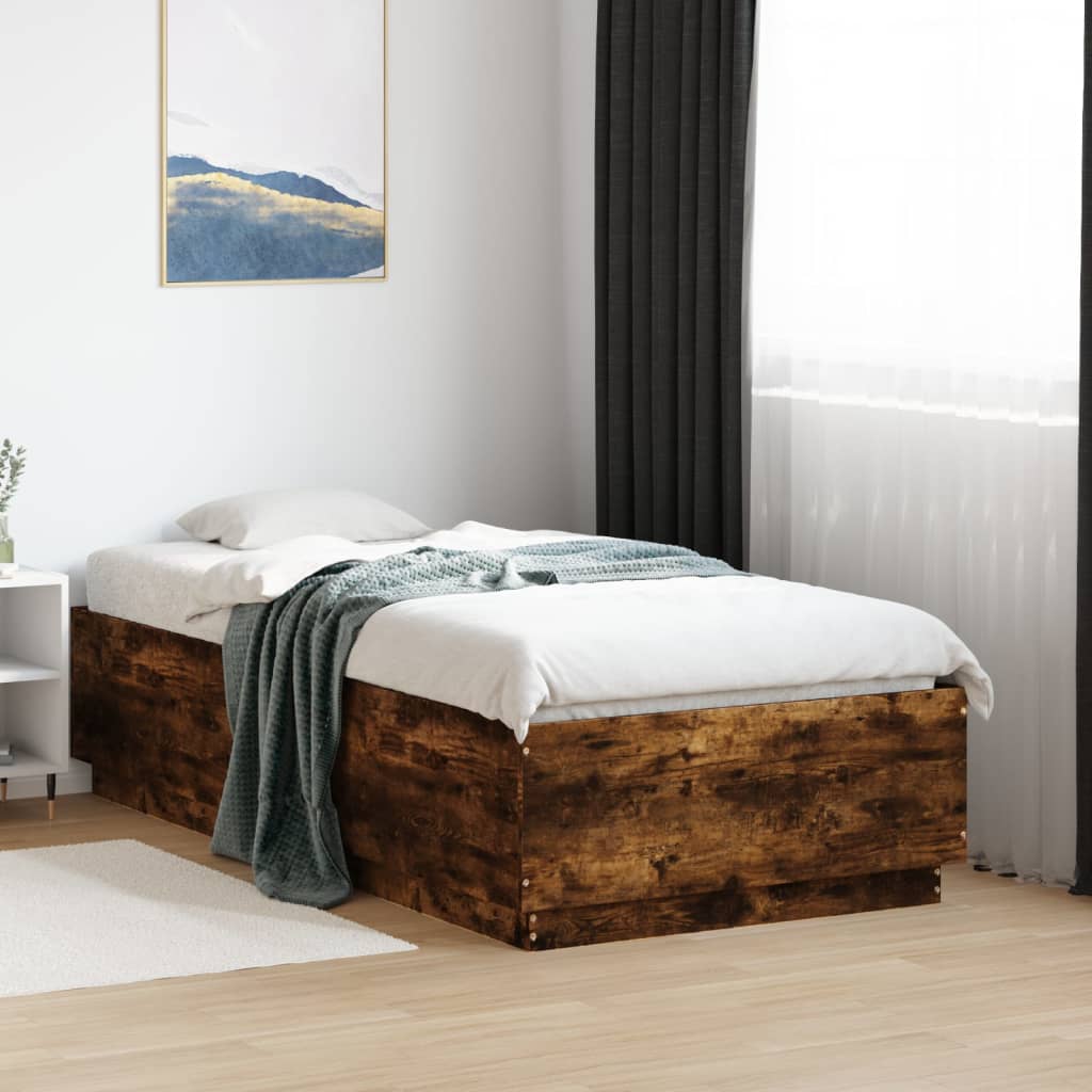 Bed Frame with LED Lights Smoked Oak 90x190 cm Single Engineered Wood