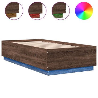 Bed Frame with LED without Mattress Brown Oak 90x190 cm Single