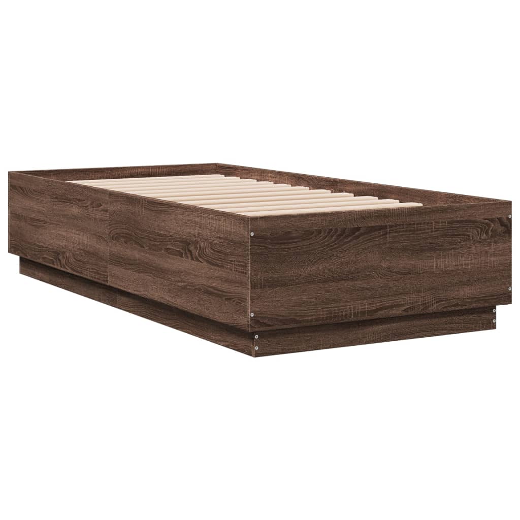 Bed Frame with LED without Mattress Brown Oak 90x190 cm Single