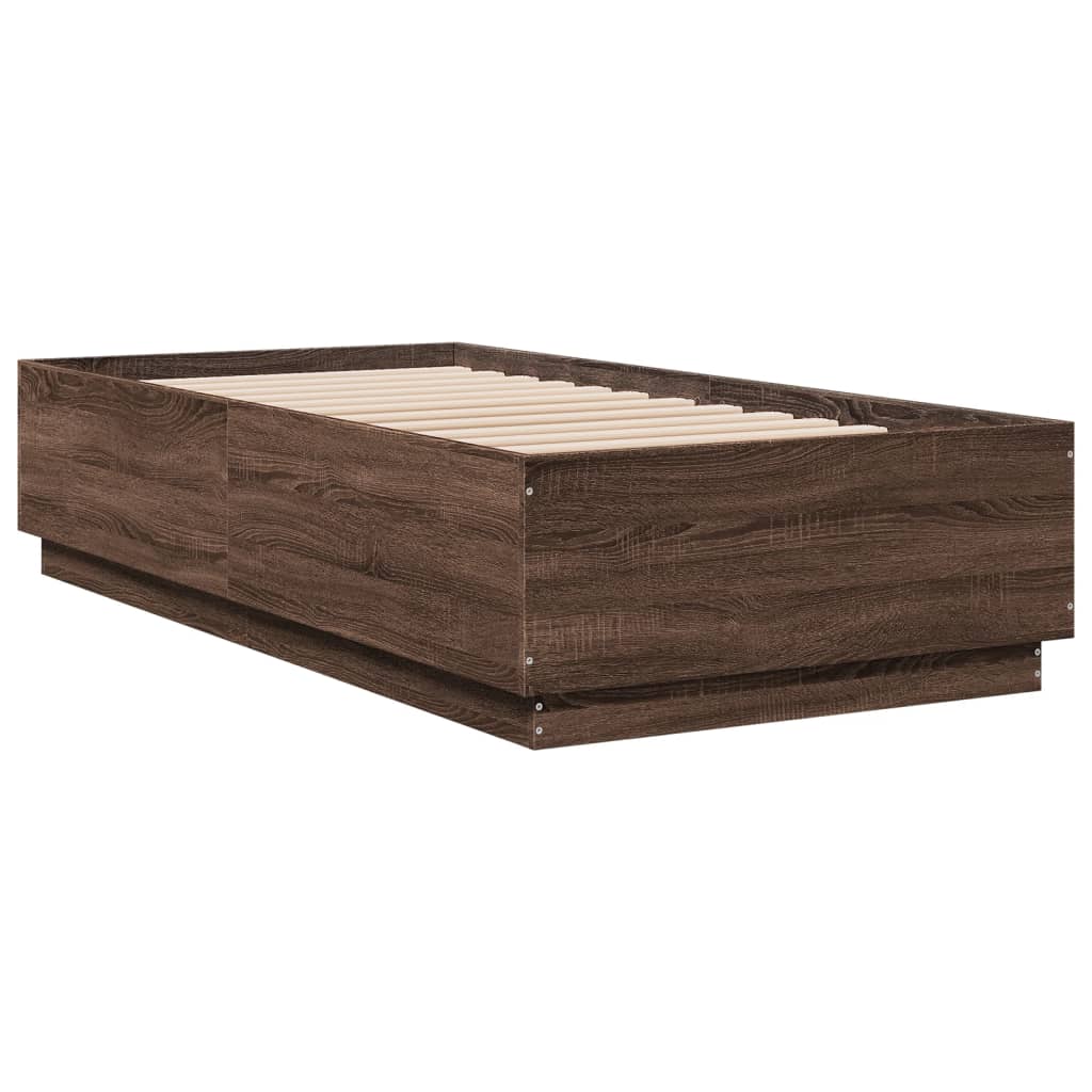 Bed Frame with LED without Mattress Brown Oak 90x190 cm Single