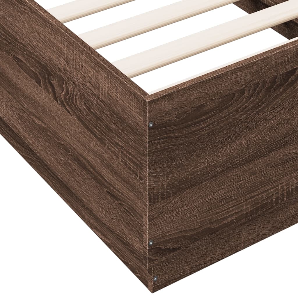 Bed Frame with LED without Mattress Brown Oak 90x190 cm Single