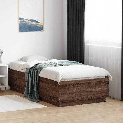 Bed Frame with LED without Mattress Brown Oak 90x190 cm Single