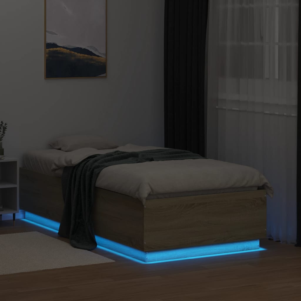 Bed Frame with LED without Mattress Sonoma Oak 75x190 cm Small Single