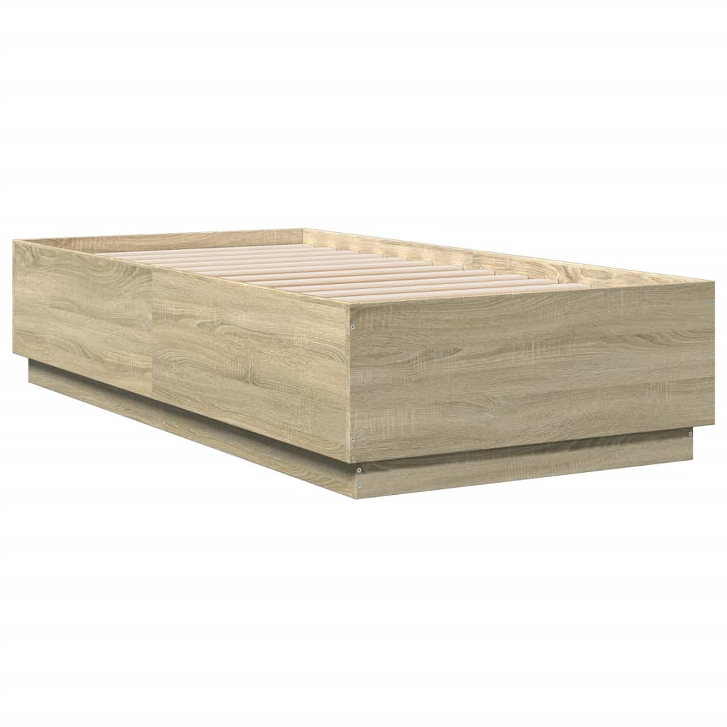 Bed Frame with LED without Mattress Sonoma Oak 75x190 cm Small Single