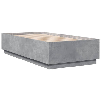 Bed Frame with LED without Mattress Concrete Grey 75x190 cm Small Single