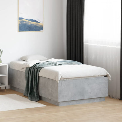 Bed Frame with LED without Mattress Concrete Grey 75x190 cm Small Single