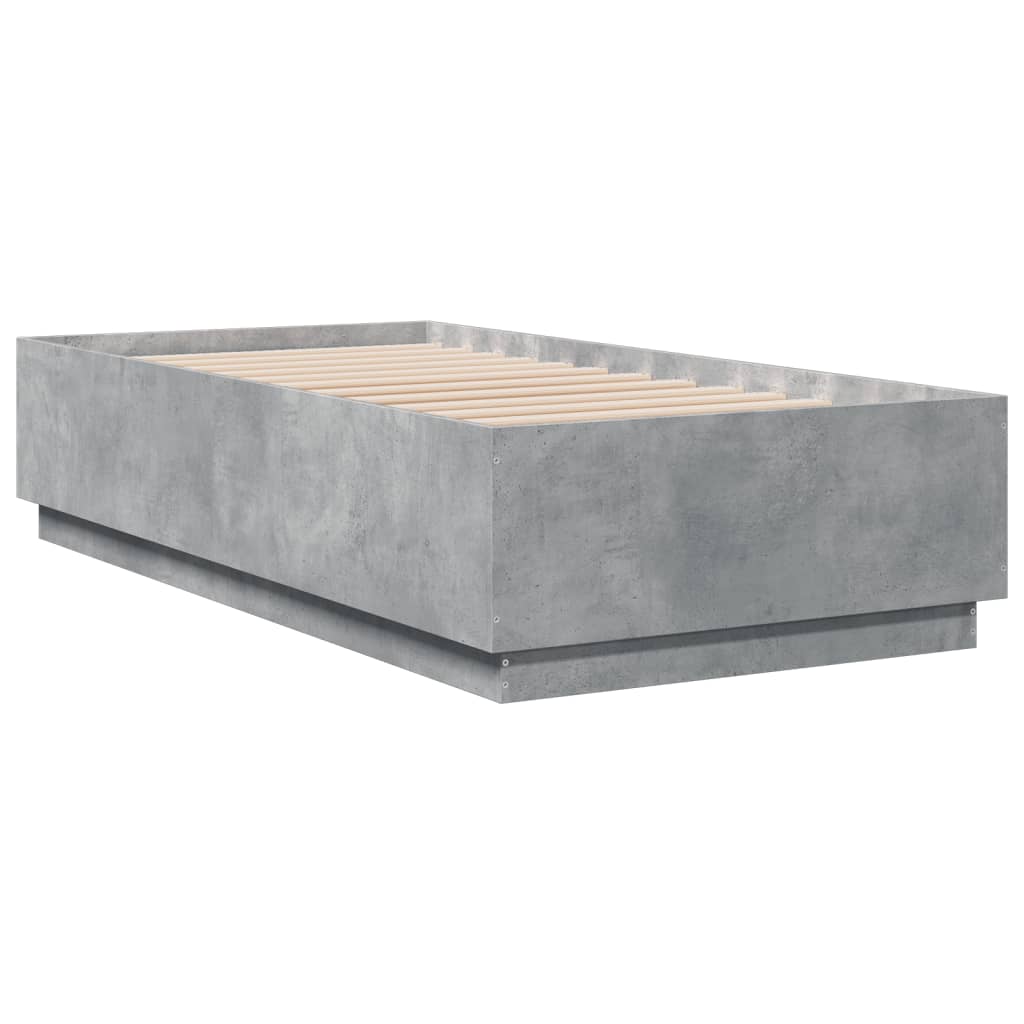 Bed Frame with LED without Mattress Concrete Grey 75x190 cm Small Single