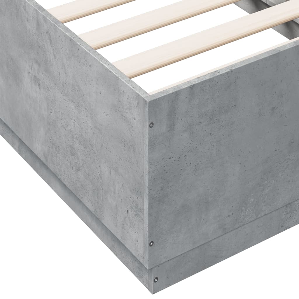 Bed Frame with LED without Mattress Concrete Grey 75x190 cm Small Single