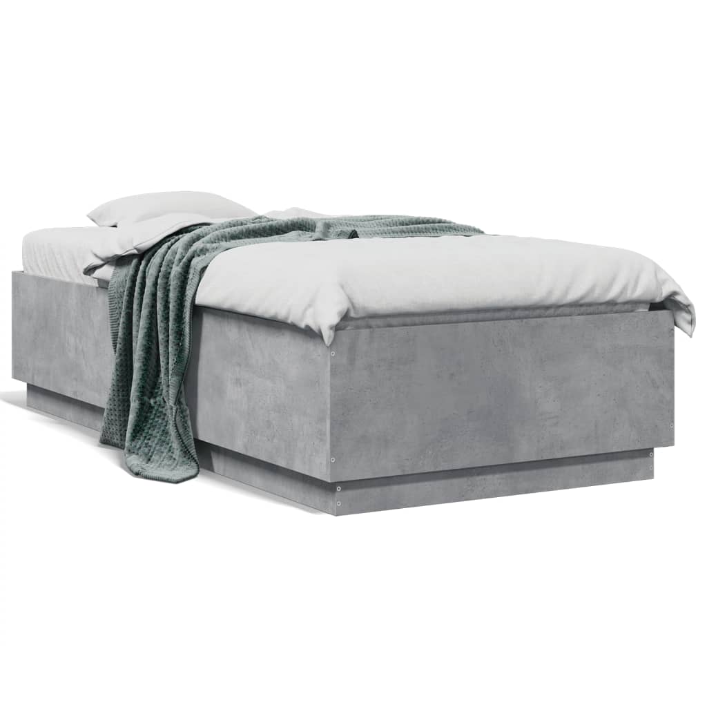 Bed Frame with LED without Mattress Concrete Grey 75x190 cm Small Single