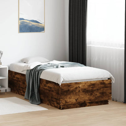 Bed Frame with LED Lights Smoked Oak 75x190 cm Small Single Engineered Wood