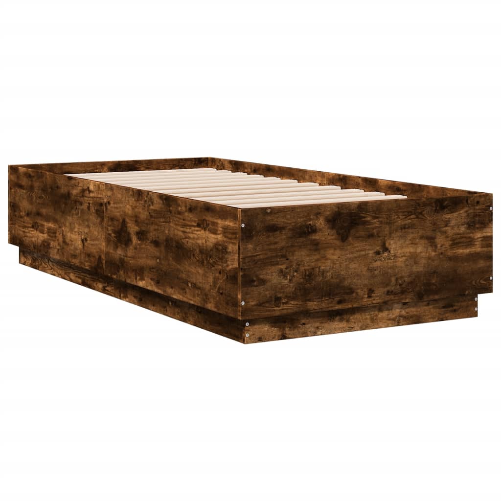 Bed Frame with LED Lights Smoked Oak 75x190 cm Small Single Engineered Wood