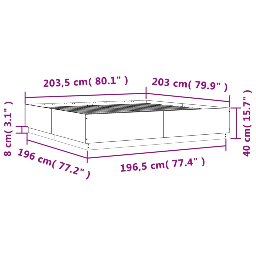 Bed Frame without Mattress Black 200x200 cm