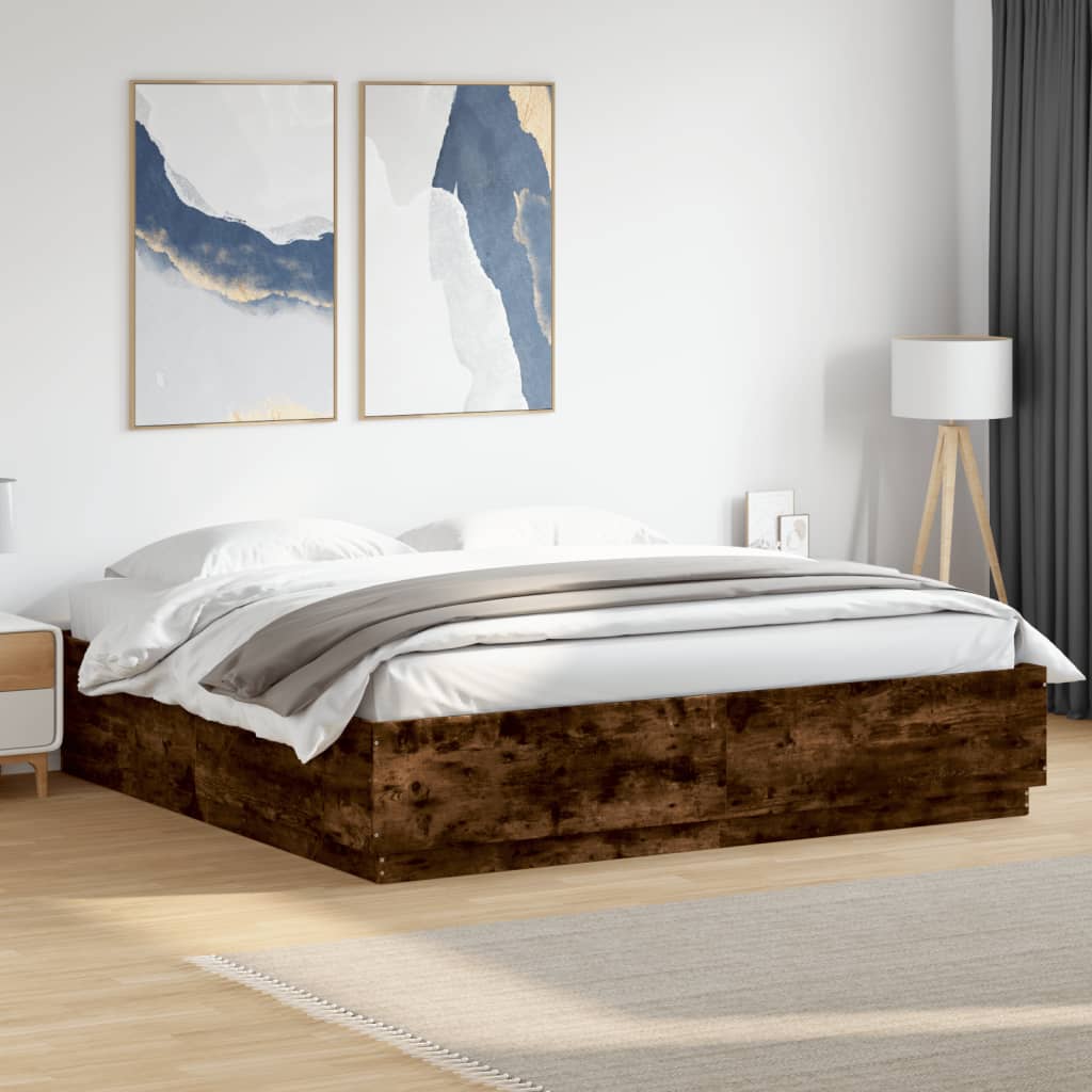 Bed Frame Smoked Oak 200x200 cm Engineered Wood