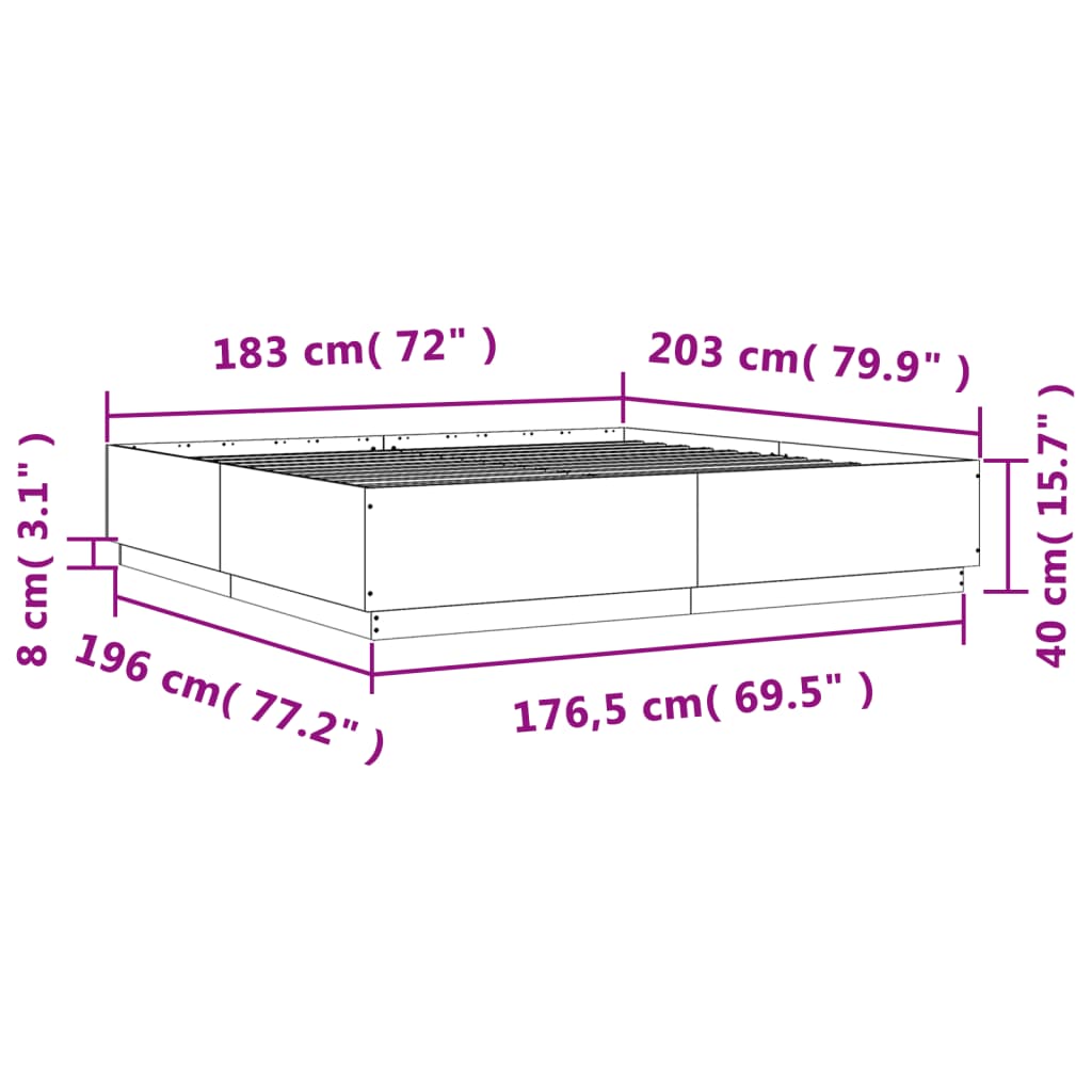 Bed Frame Grey Sonoma 180x200 cm Super King Engineered Wood