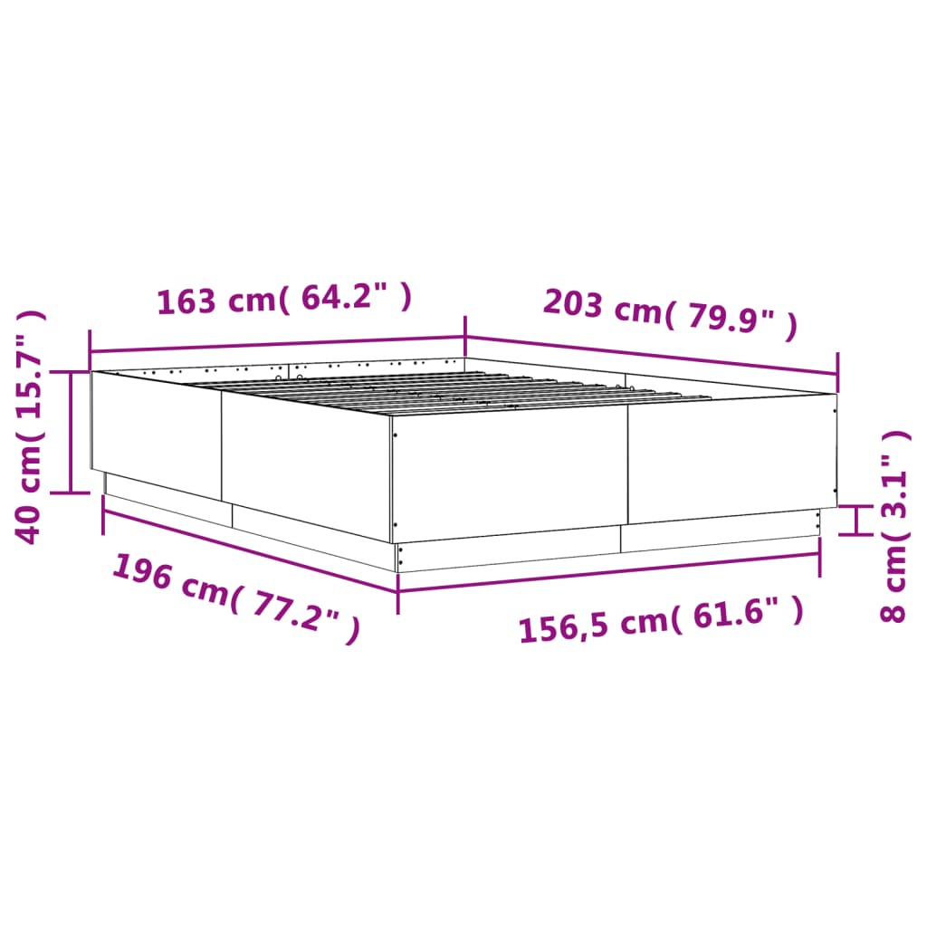 Bed Frame without Mattress Brown Oak 160x200 cm