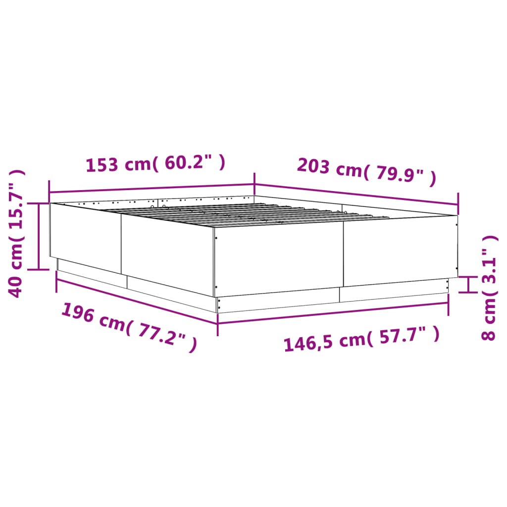 Bed Frame White 150x200 cm King Size Engineered Wood