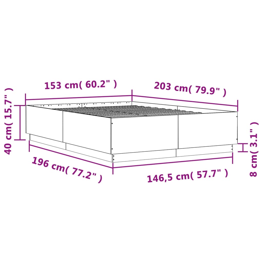 Bed Frame Black 150x200 cm King Size Engineered Wood