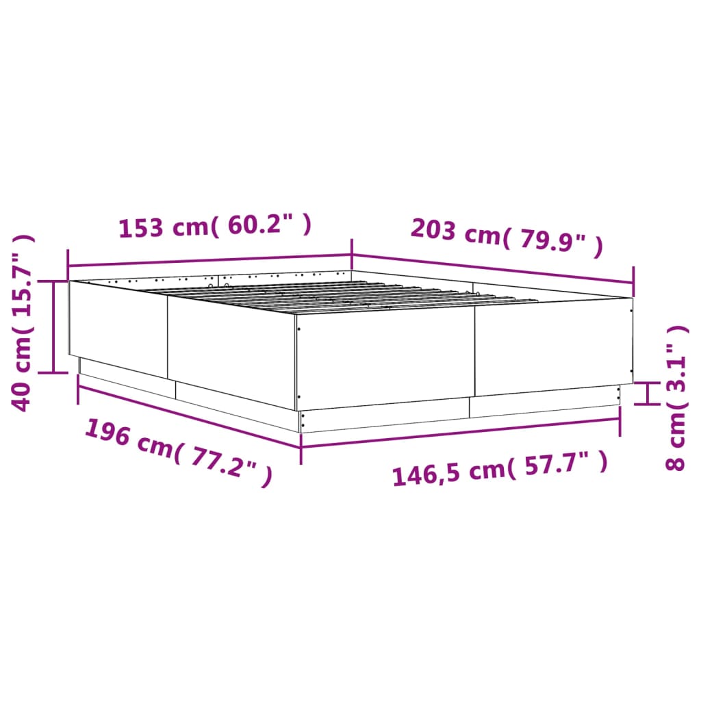 Bed Frame without Mattress Brown Oak 150x200 cm King Size