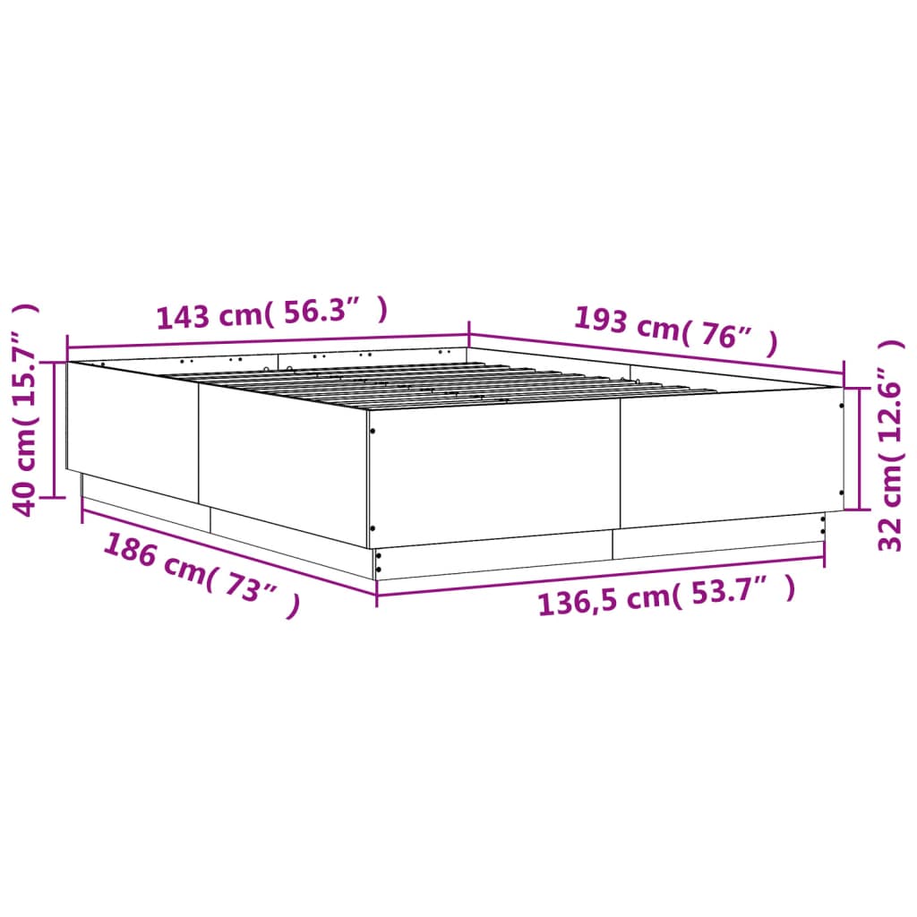 Bed Frame Sonoma Oak 140x190 cm Engineered Wood