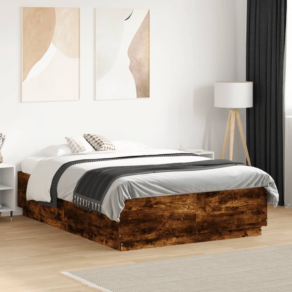 Bed Frame Smoked Oak 140x190 cm Engineered Wood