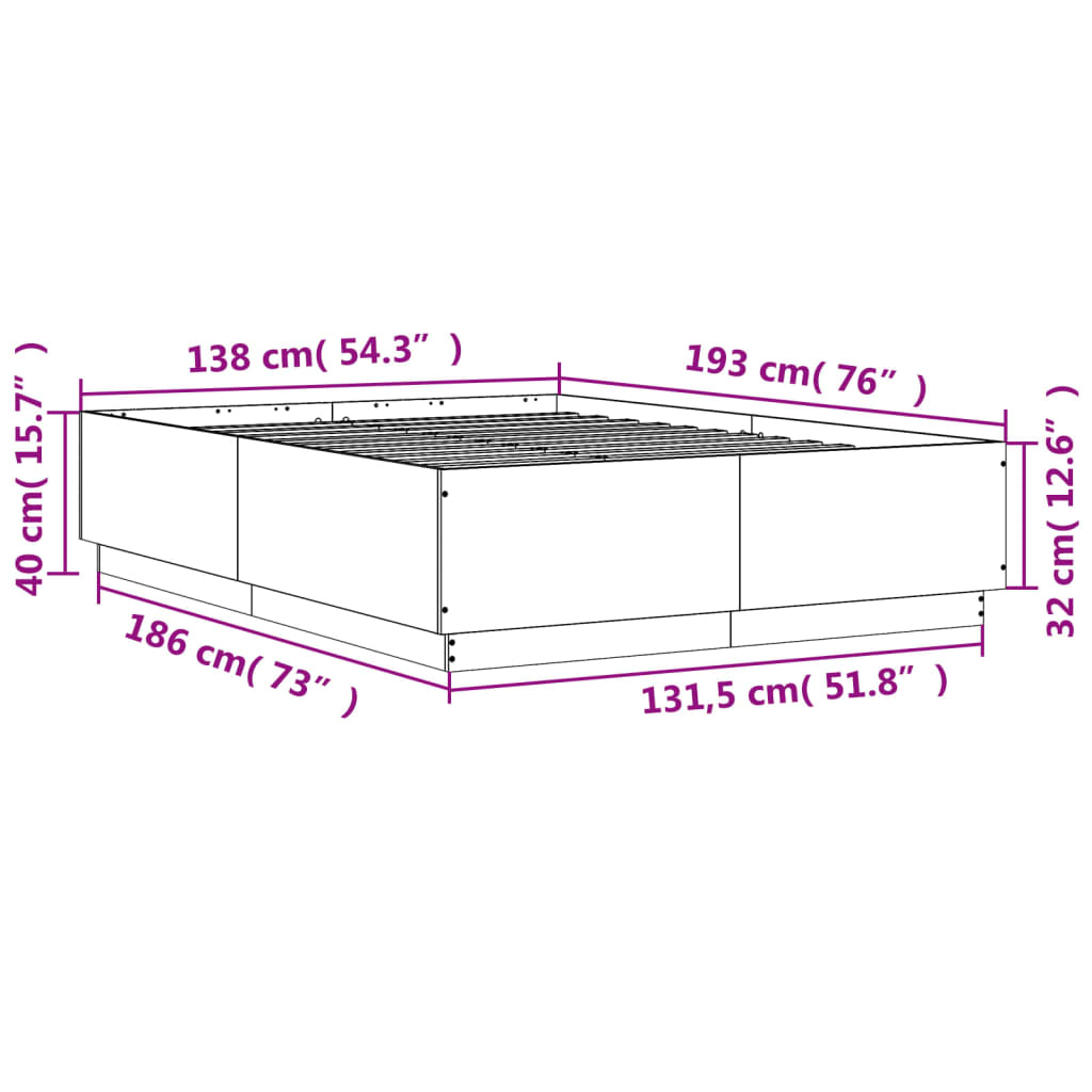 Bed Frame White 135x190 cm Double Engineered Wood