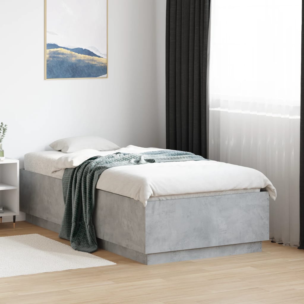 Bed Frame Concrete Grey 90x190 cm Single Engineered Wood