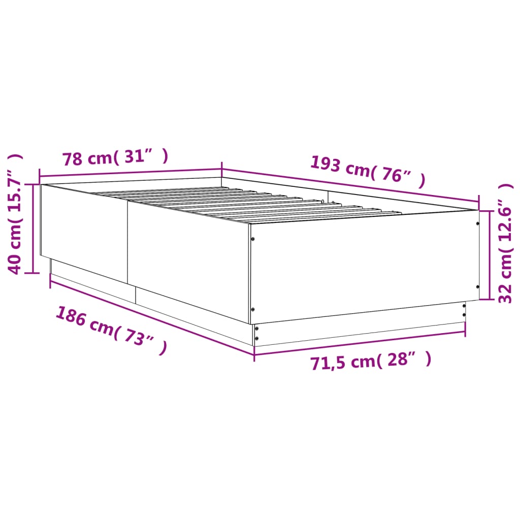 Bed Frame Sonoma Oak 75x190 cm Small Single Engineered Wood