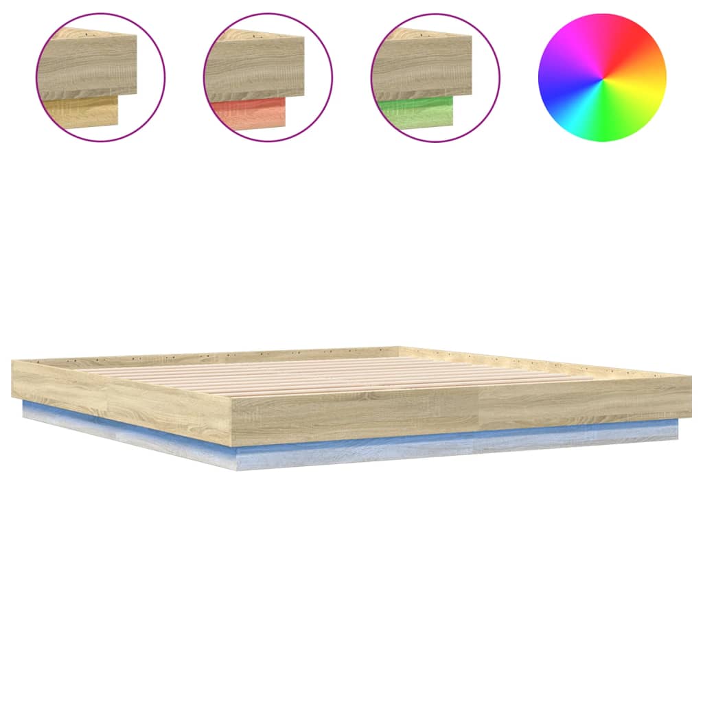 Bed Frame with LED Lights Sonoma Oak 200x200 cm