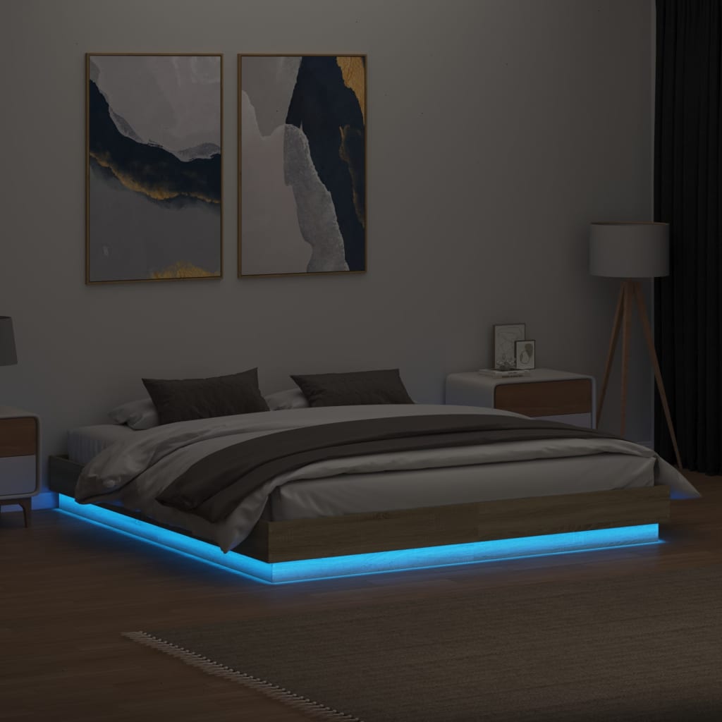 Bed Frame with LED Lights Sonoma Oak 200x200 cm