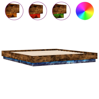 Bed Frame with LED Lights Smoked Oak 200x200 cm